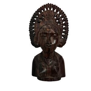 VTG Bali Wood Heavy Carved Female Warrior Goddess
Statue Bust 8”